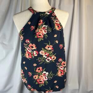 Altar'd State Tank Top Womens Medium Navy Red Floral Halter Boho Rayon Summer